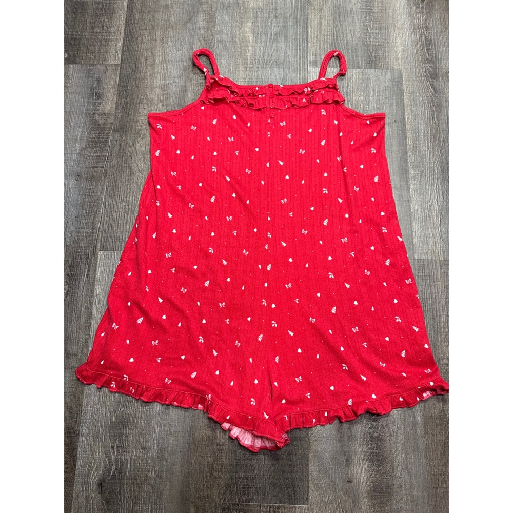 American Eagle AE Lounge Red Bow Tree Print Ruffle Sleep Romper Size Medium